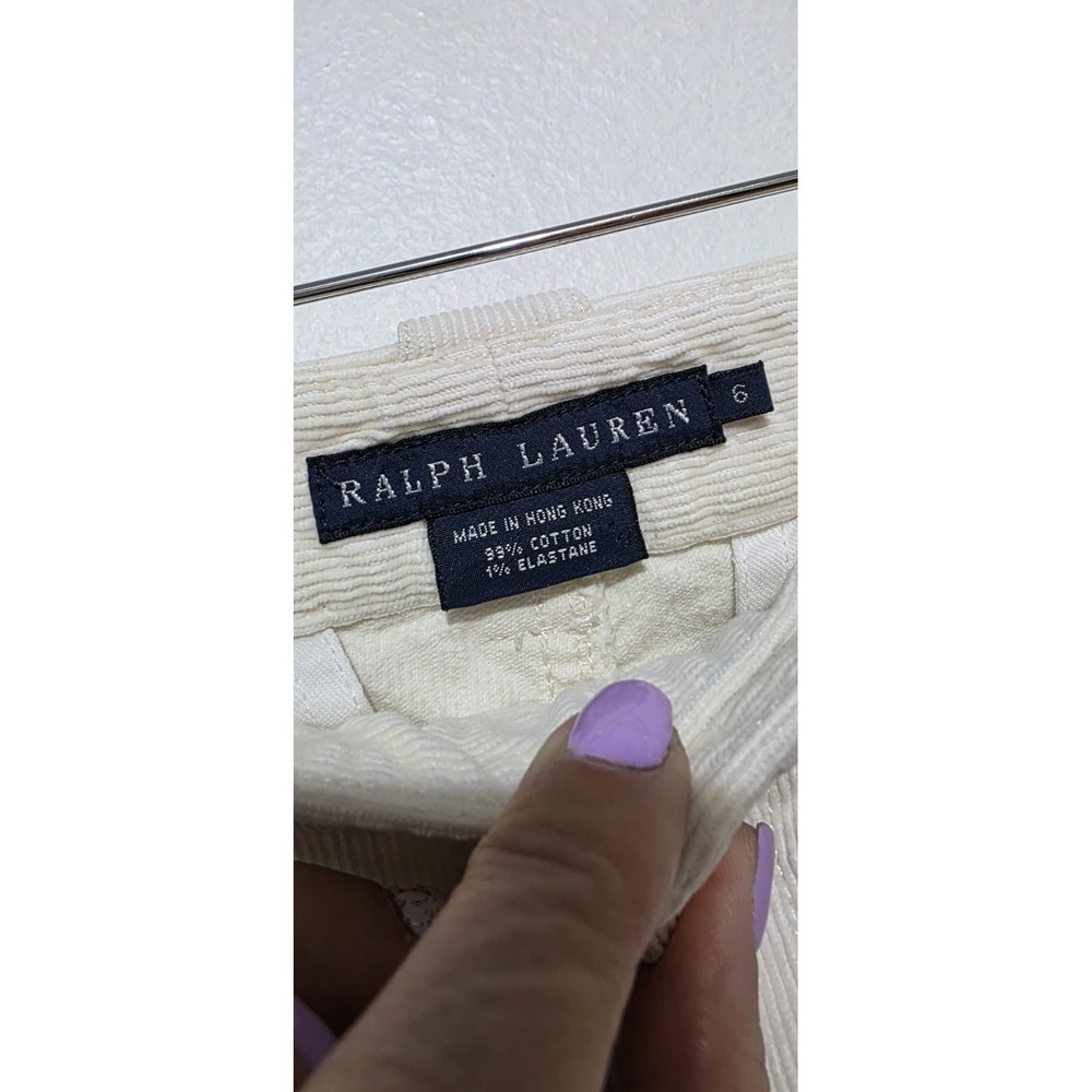 Polo Ralph Lauren Ivory White Corduroy Pants Sz 6 Straight Cuff Leg Low Rise EUC - Picture 3 of 7
